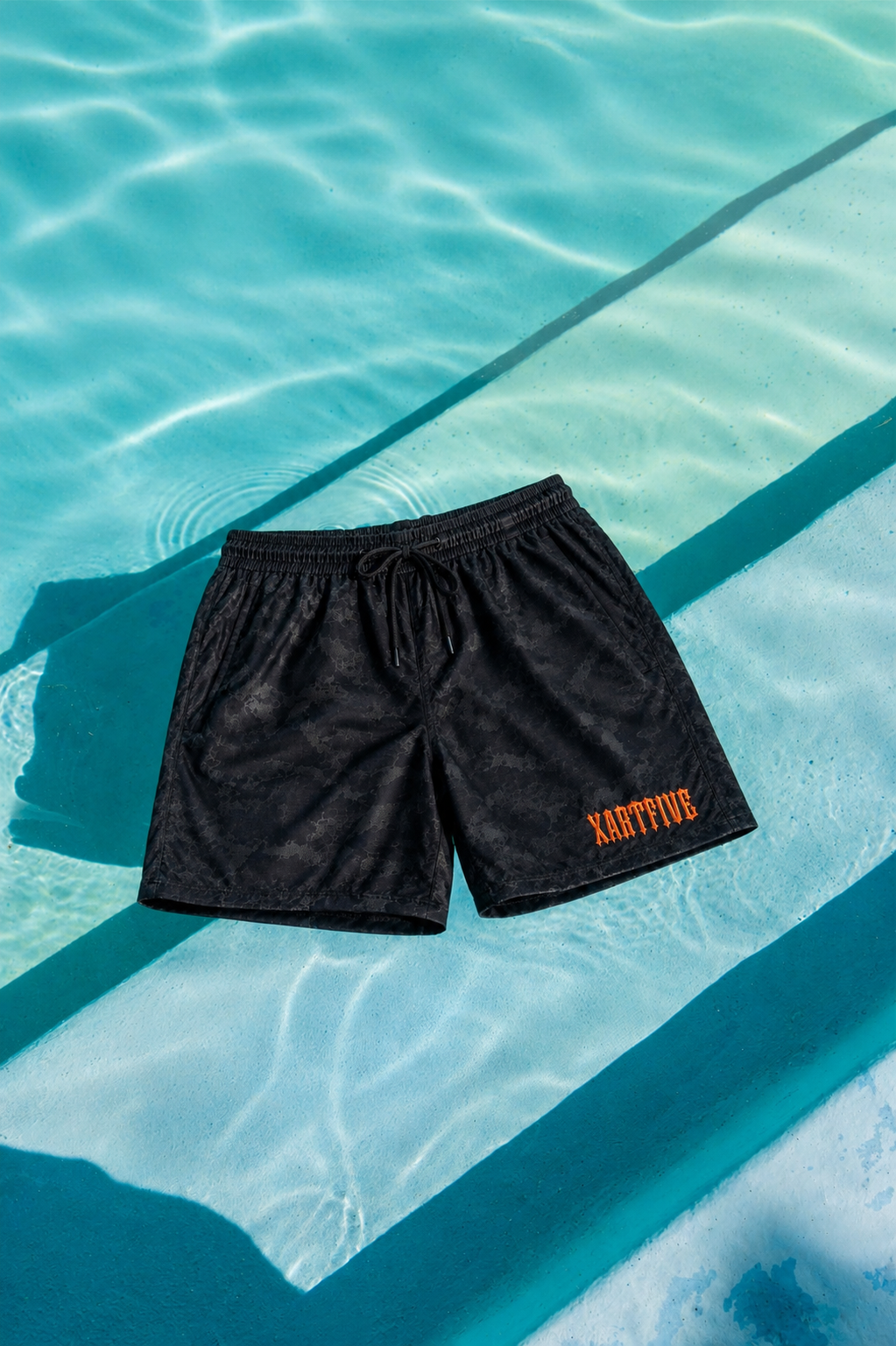 XARTFIVE Black Camo Shorts – Orange Logo Edition