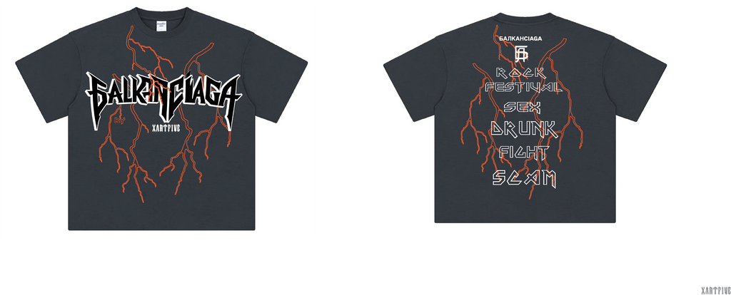 BALKANCIAGA Lightning Rock Festival T-Shirt – Grey